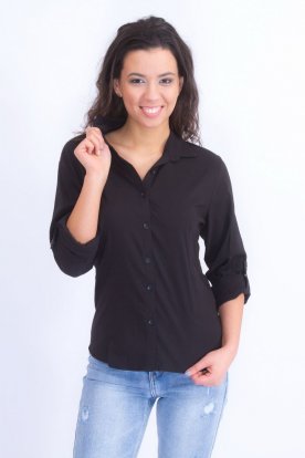 CATANIA fekete női nagy méretű roll up-os ujjú ing