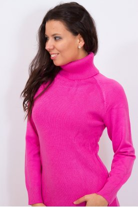 Divatos egyszínű bordás hosszú ujjú garbós miniruha/pulover
